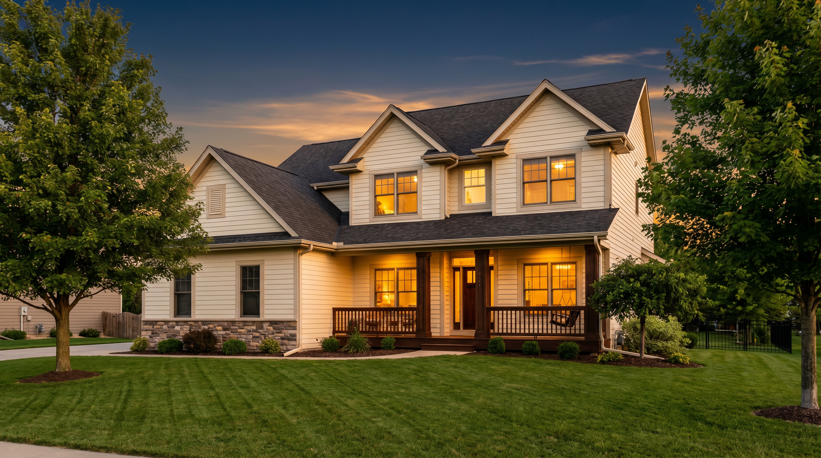Beautiful suburban home at golden hour